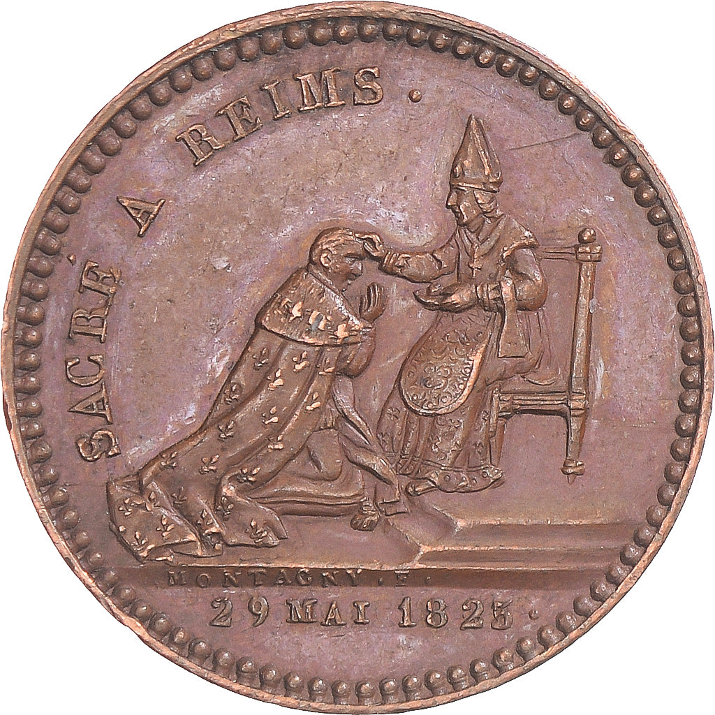 Francia, medalla, Quinaire du Sacre de Charles X à Reims, 1825, EBC, Cobre