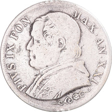 Monnaie, États italiens, Pius IX, Lira, 1866, Roma, TB+, Argent