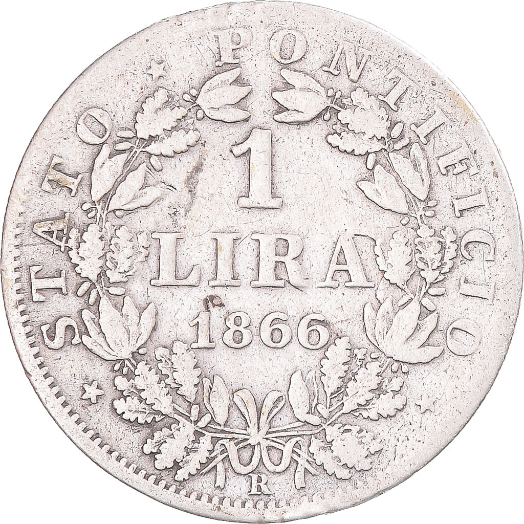 Monnaie, États italiens, Pius IX, Lira, 1866, Roma, TB+, Argent