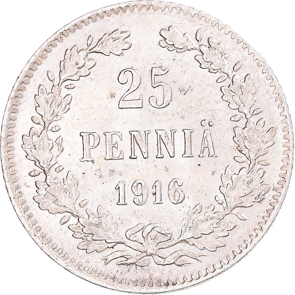 Coin, Finland, Nicholas II, 25 Penniä, 1916, AU(55-58), Silver