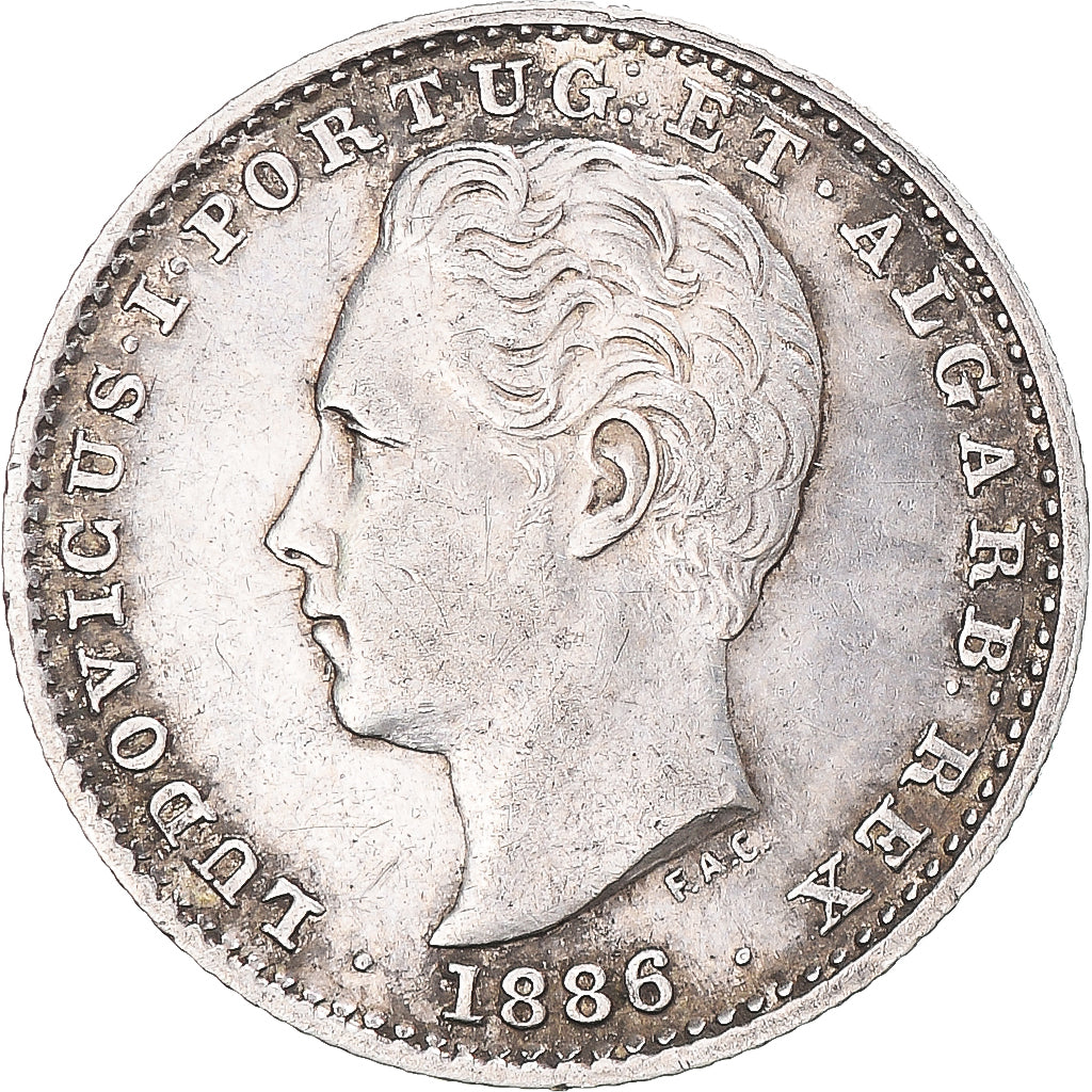 Coin, Portugal, Luiz I, 100 Reis, 1886, AU(50-53), Silver