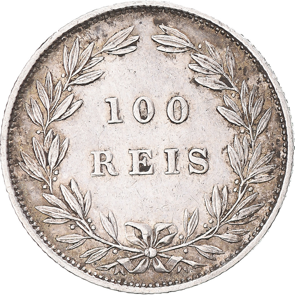 Coin, Portugal, Luiz I, 100 Reis, 1886, AU(50-53), Silver