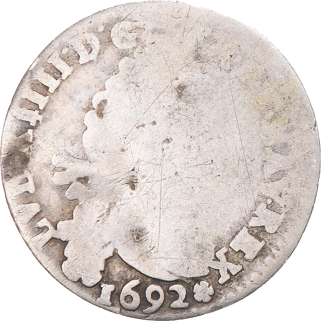Moneta, Francia, Louis XIV, 4 Sols aux 2 L, 1692, Metz, B+, Argento, Gadoury:106