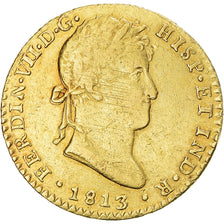 Moneda, España, Ferdinand VII, 2 Escudos, 1813, Cadiz, BC+, Oro