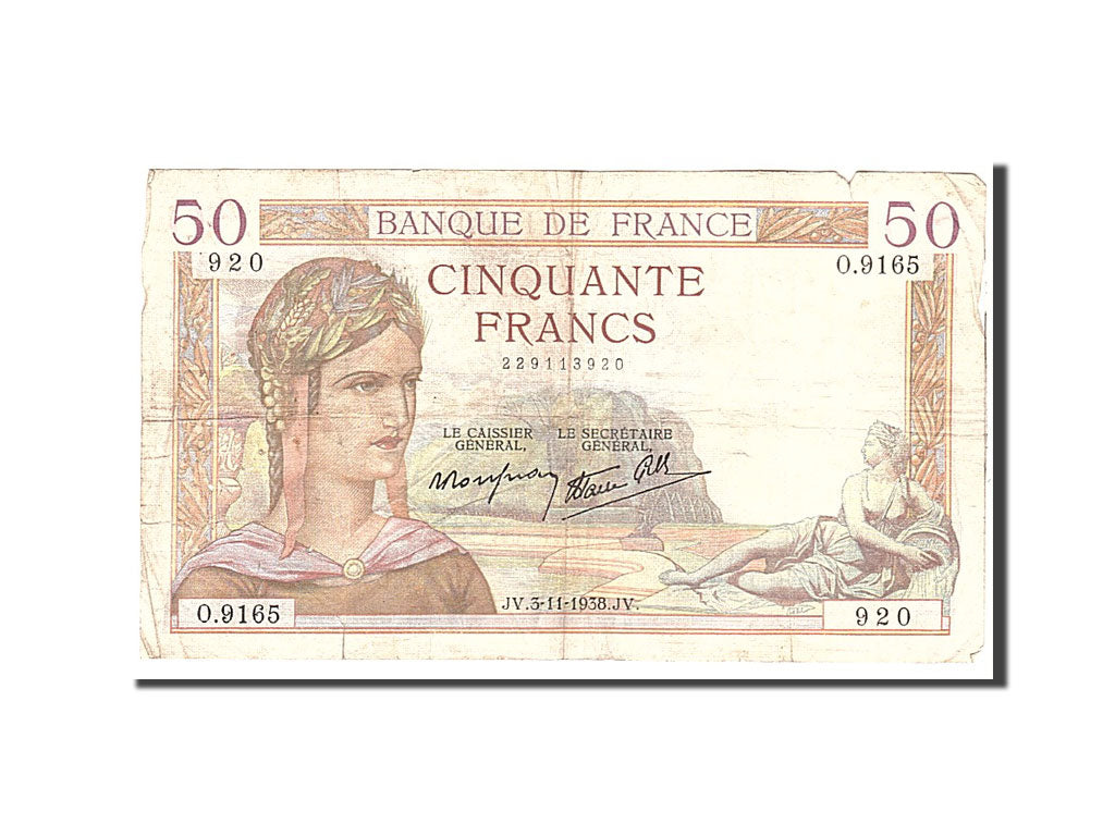 Banknot, Francja, 50 Francs, 1938, 1938-11-03, VF(20-25), Fayette:18.18, KM:85b