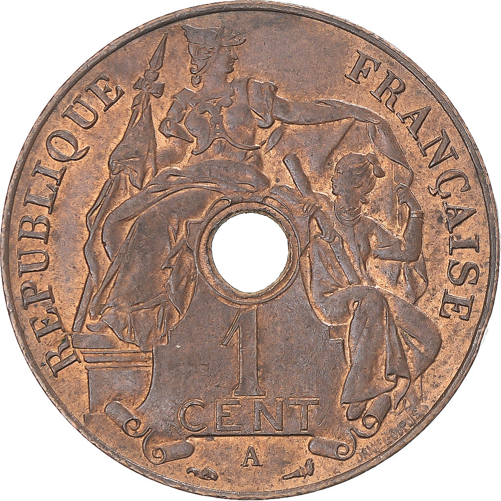 Coin, French Indochina, Cent, 1914, Paris, AU(50-53), Bronze