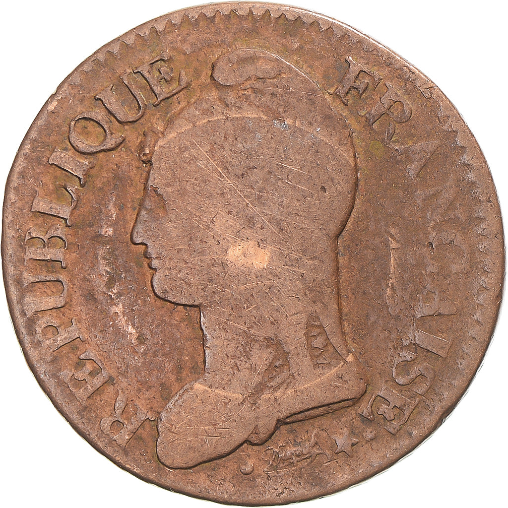 Moeda, França, Dupré, 5 Centimes, AN 8, Metz, VF(20-25), Bronze, Gadoury:126