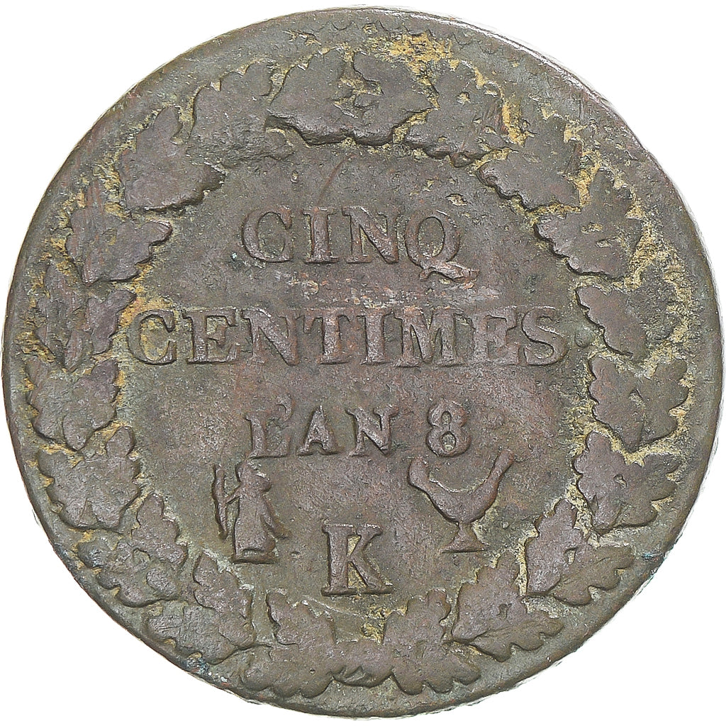 Monnaie, France, Dupré, 5 Centimes, AN 8, Bordeaux, TB, Bronze, Gadoury:126