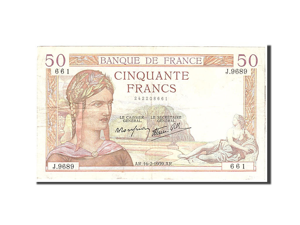 Banknot, Francja, 50 Francs, 1939, 1939-02-16, EF(40-45), Fayette:18.22, KM:85b