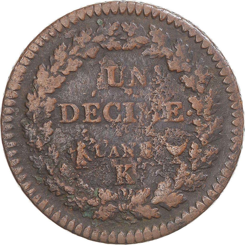 Monnaie, France, Dupré, Decime, AN 8, Bordeaux, TB, Bronze, Gadoury:187a