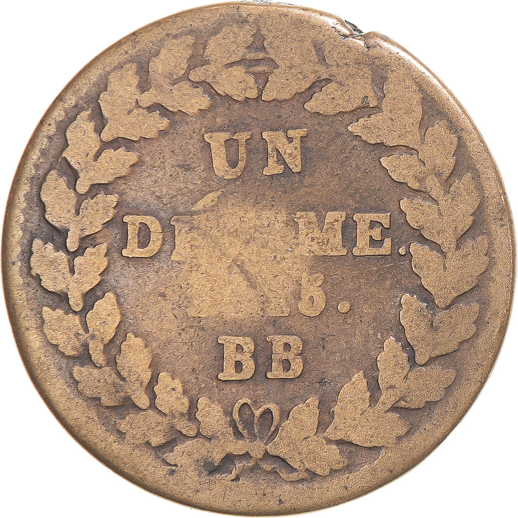 Moneta, Francia, Louis XVIII, Decime, 1815, Strasbourg, B+, Rame, Gadoury:196d