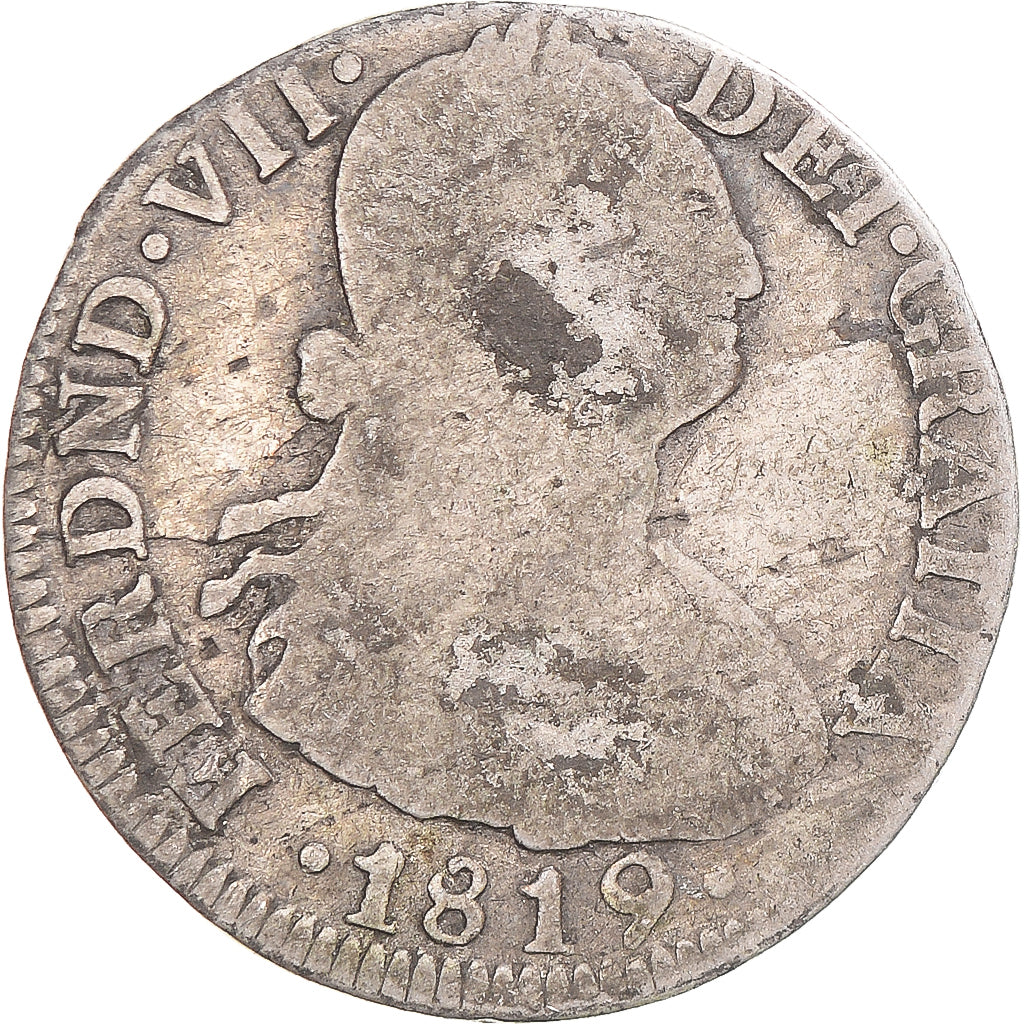 Moneda, Colombia, Ferdinand VII, 2 Reales, 1819, Bogota, BC+, Plata