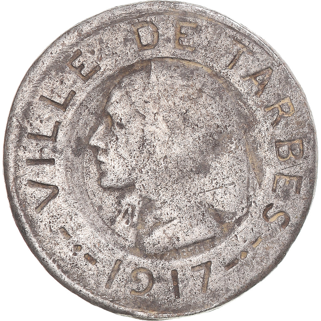 Francia, 10 Centimes, Ville de Tarbes, 1917, BC+, Hierro