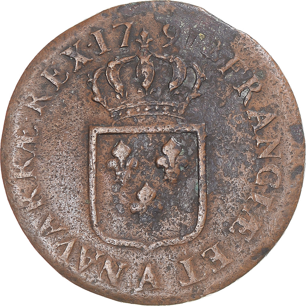 Moneda, Francia, Louis XVI, Sol, 1791, Paris, BC+, Bronce, Gadoury:350