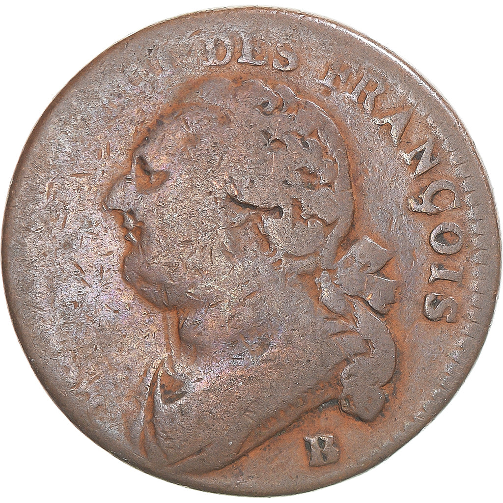 Moneda, Francia, Louis XVI, 12 Deniers, 1792 / AN 4, Rouen, BC+, Bronce