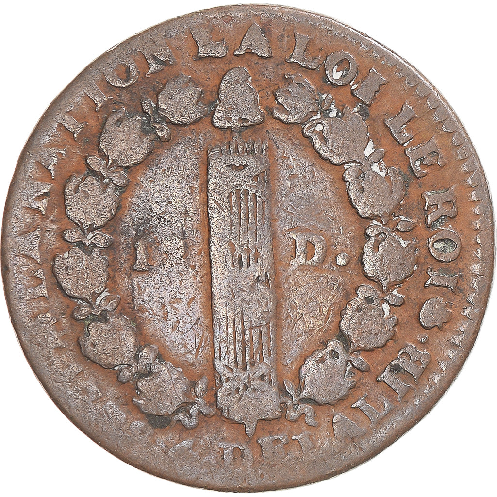 Moneda, Francia, Louis XVI, 12 Deniers, 1792 / AN 4, Rouen, BC+, Bronce
