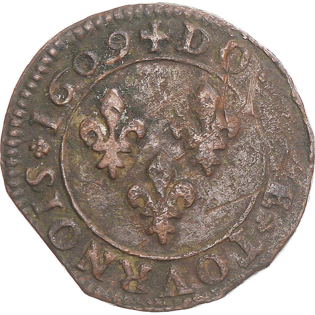 Moeda, França, Henri IV, Double Tournois, 1609, Paris, VF(20-25), Cobre