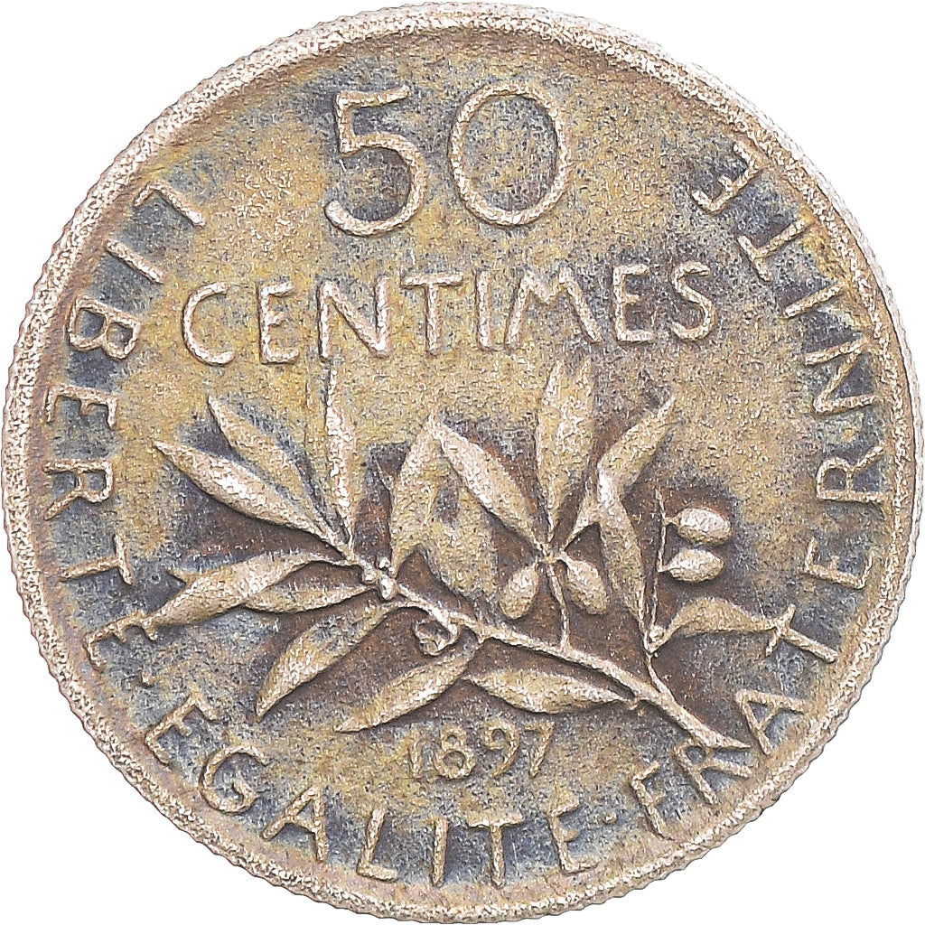 Moneda, Francia, Semeuse, 50 Centimes, 1897, Paris, MBC, Plata, Gadoury:420