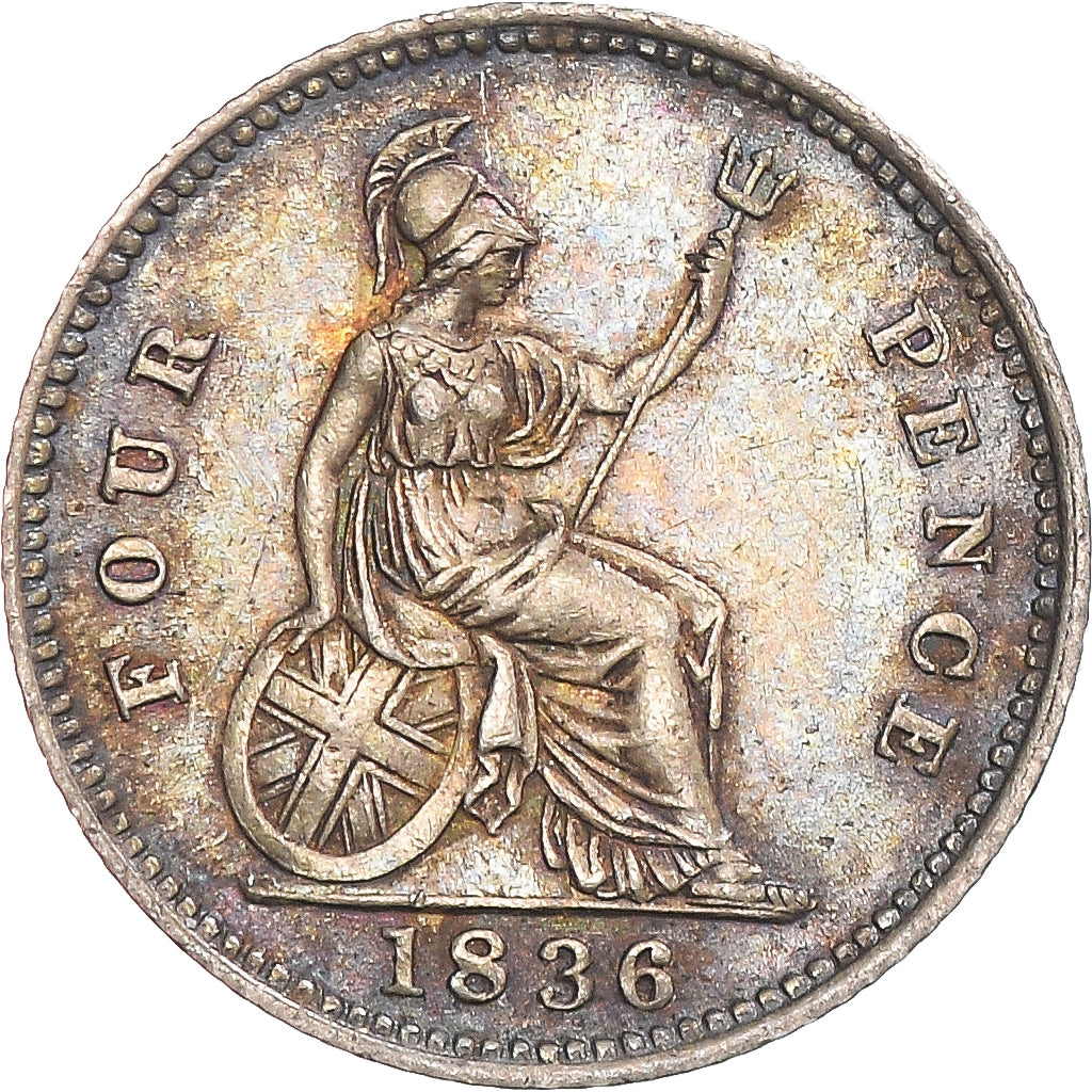 Coin, Great Britain, Guillaume IV, 4 Pence, 1836, AU(50-53), Silver