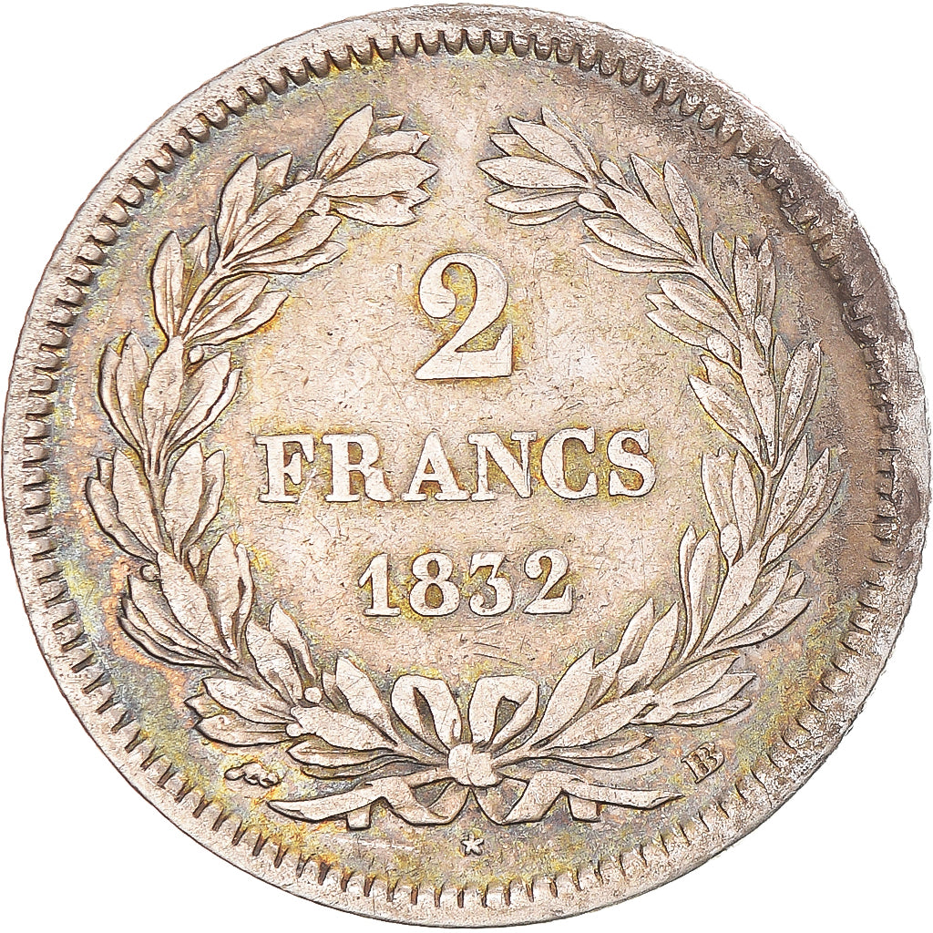 Moneta, Francja, Louis-Philippe, 2 Francs, 1832, Strasbourg, EF(40-45), Srebro