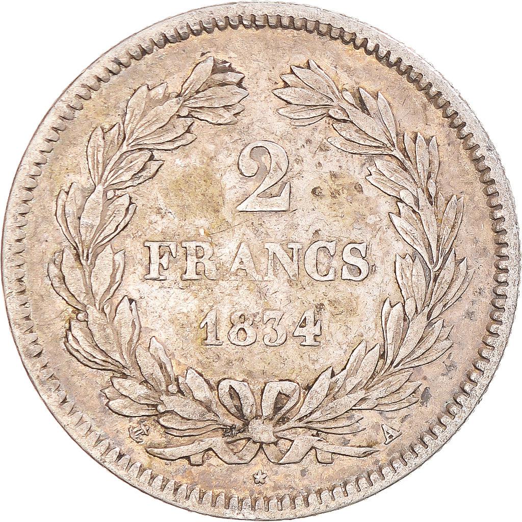 Coin, France, Louis-Philippe, 2 Francs, 1834, Paris, VF(30-35), Silver