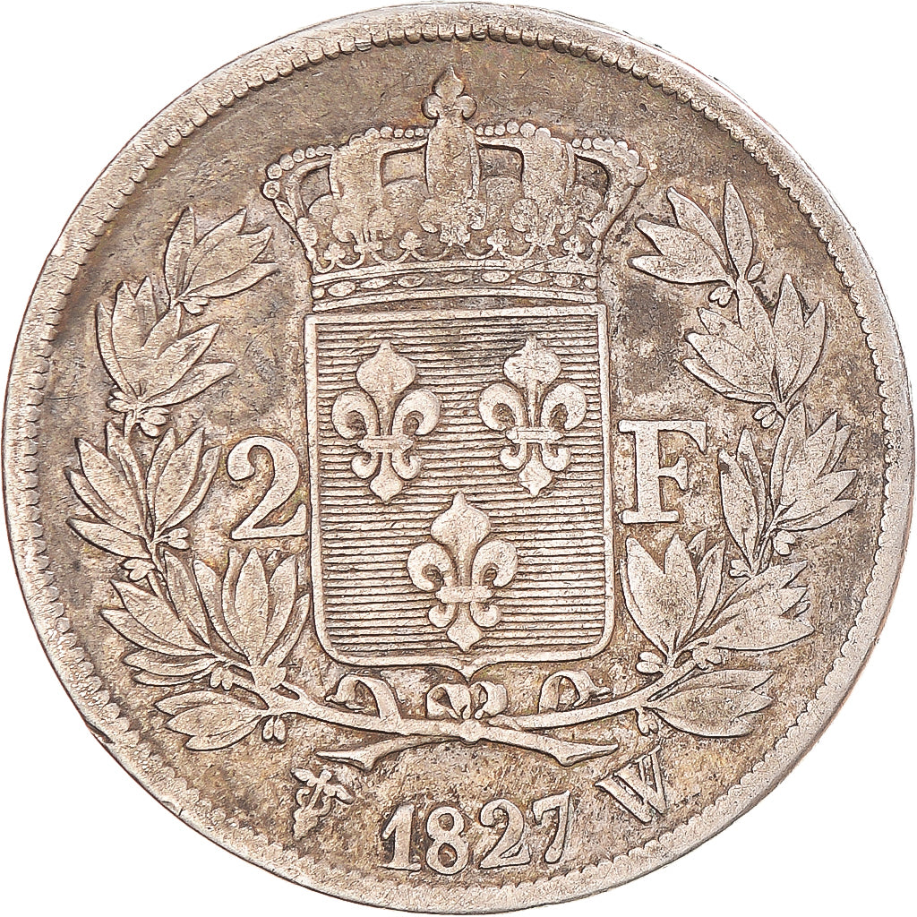 Munten, Frankrijk, Charles X, 2 Francs, 1827, Lille, FR+, Zilver, Gadoury:516