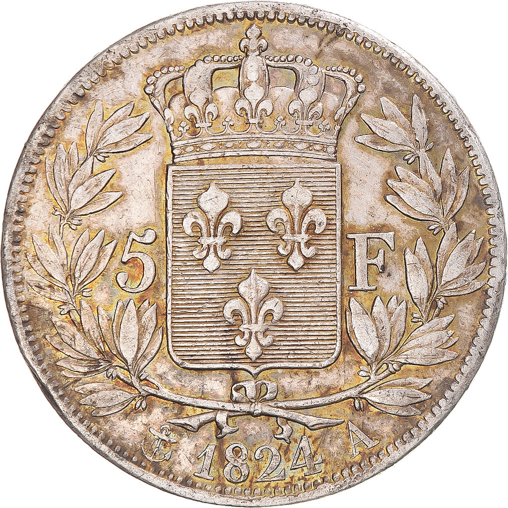 Coin, France, Louis XVIII, 5 Francs, 1824, Paris, EF(40-45), Silver, Gadoury:614