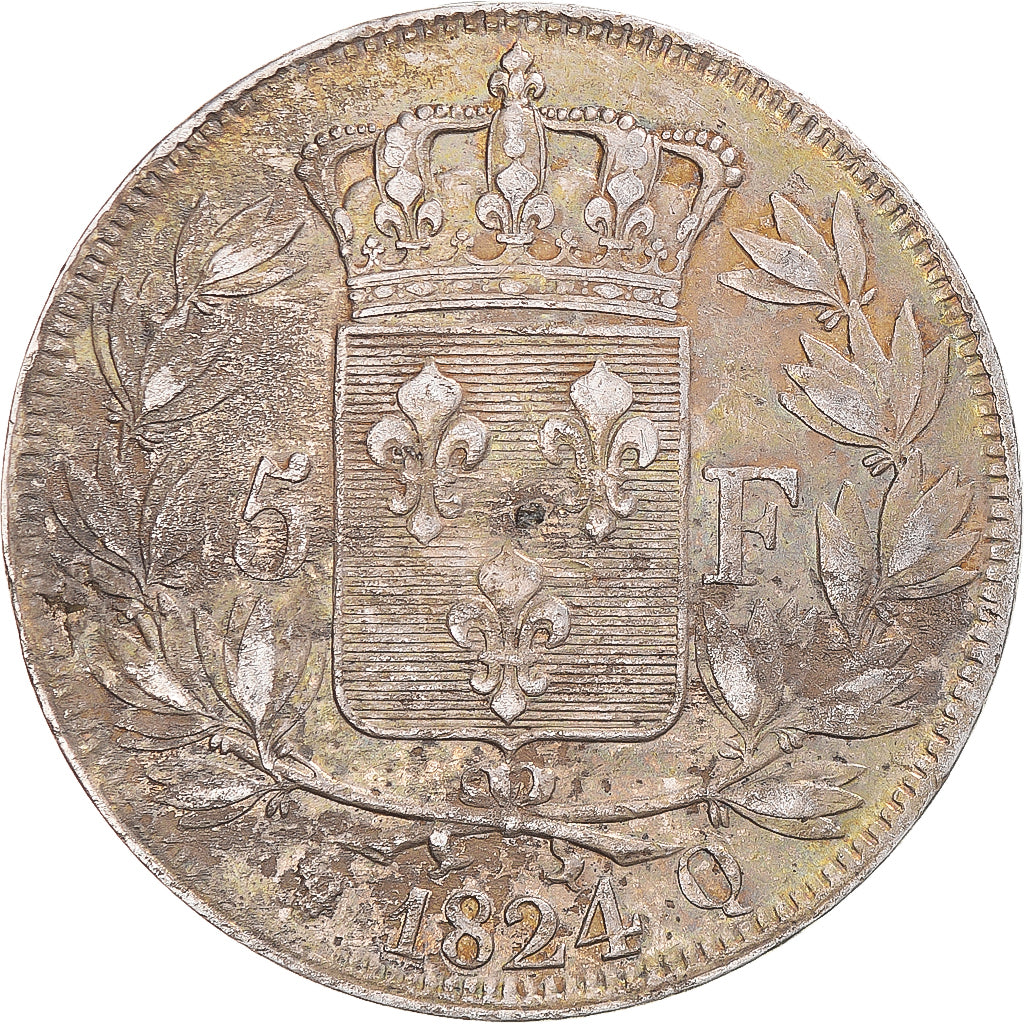 Coin, France, Louis XVIII, 5 Francs, 1824, Perpignan, EF(40-45), Silver
