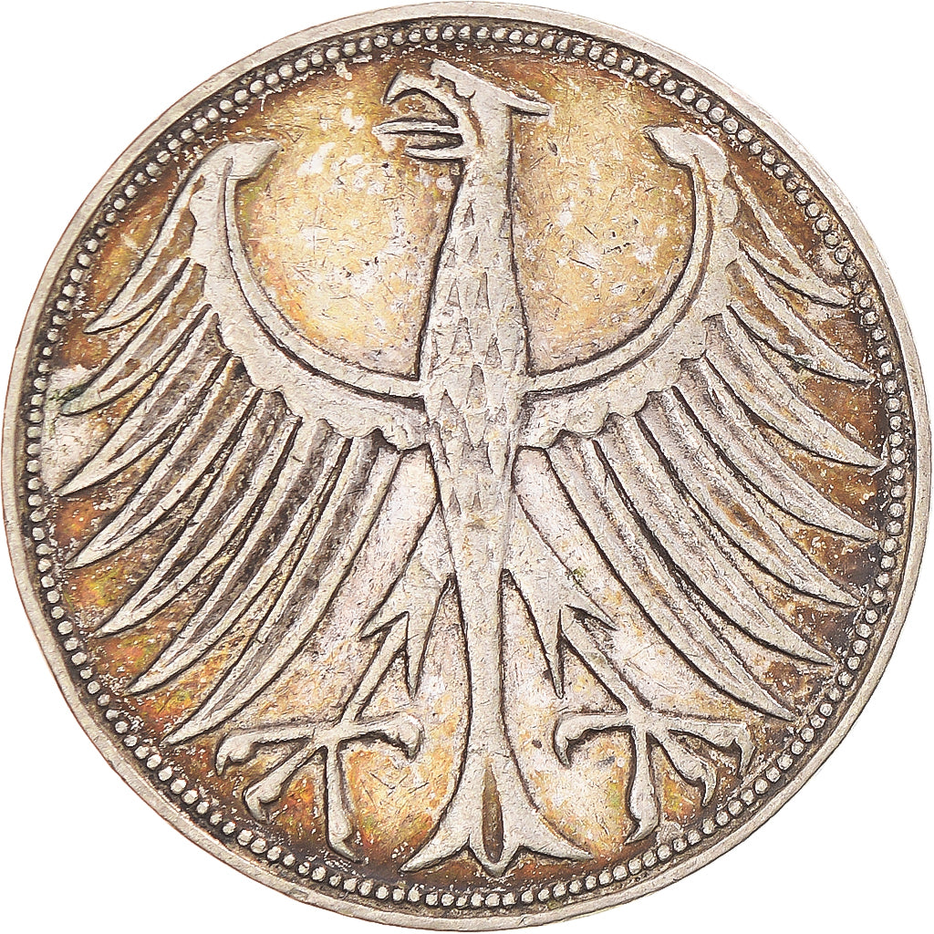Coin, GERMANY - FEDERAL REPUBLIC, 5 Mark, 1951, Stuttgart, VF(30-35), Silver