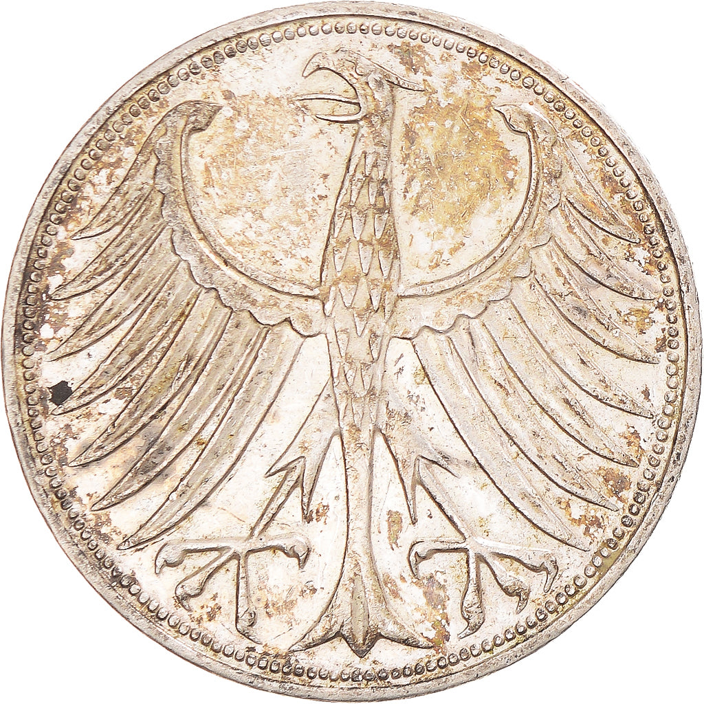 Coin, GERMANY - FEDERAL REPUBLIC, 5 Mark, 1966, Stuttgart, EF(40-45), Silver