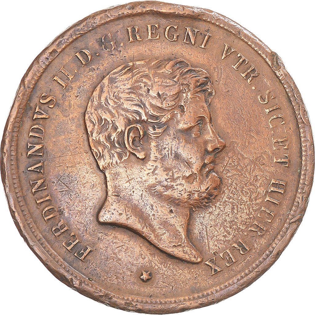 Coin, ITALIAN STATES, Ferdinando II, 2 Tornesi, 1852, EF(40-45), Copper