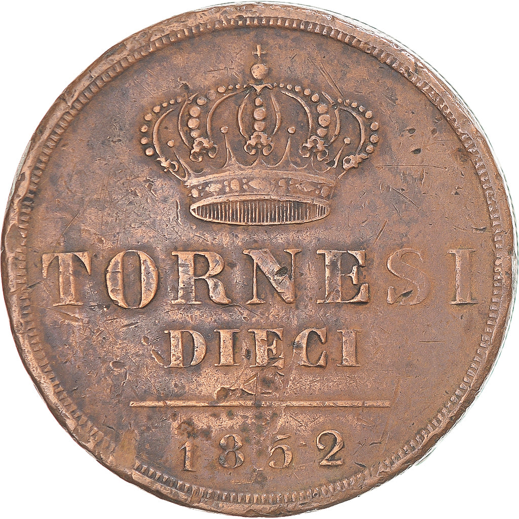 Coin, ITALIAN STATES, Ferdinando II, 2 Tornesi, 1852, EF(40-45), Copper