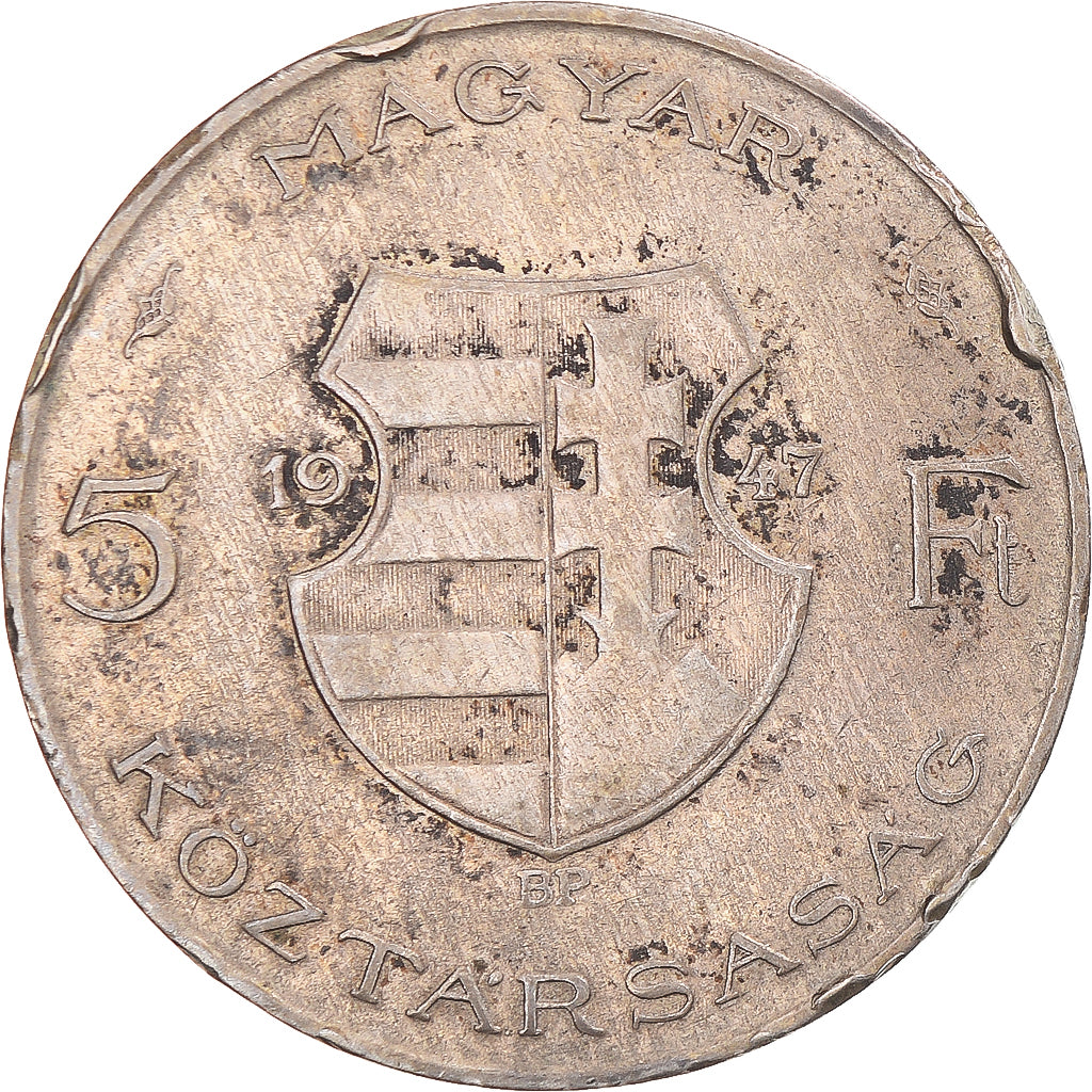 Münze, Ungarn, 5 Forint, 1947, S+, Silber