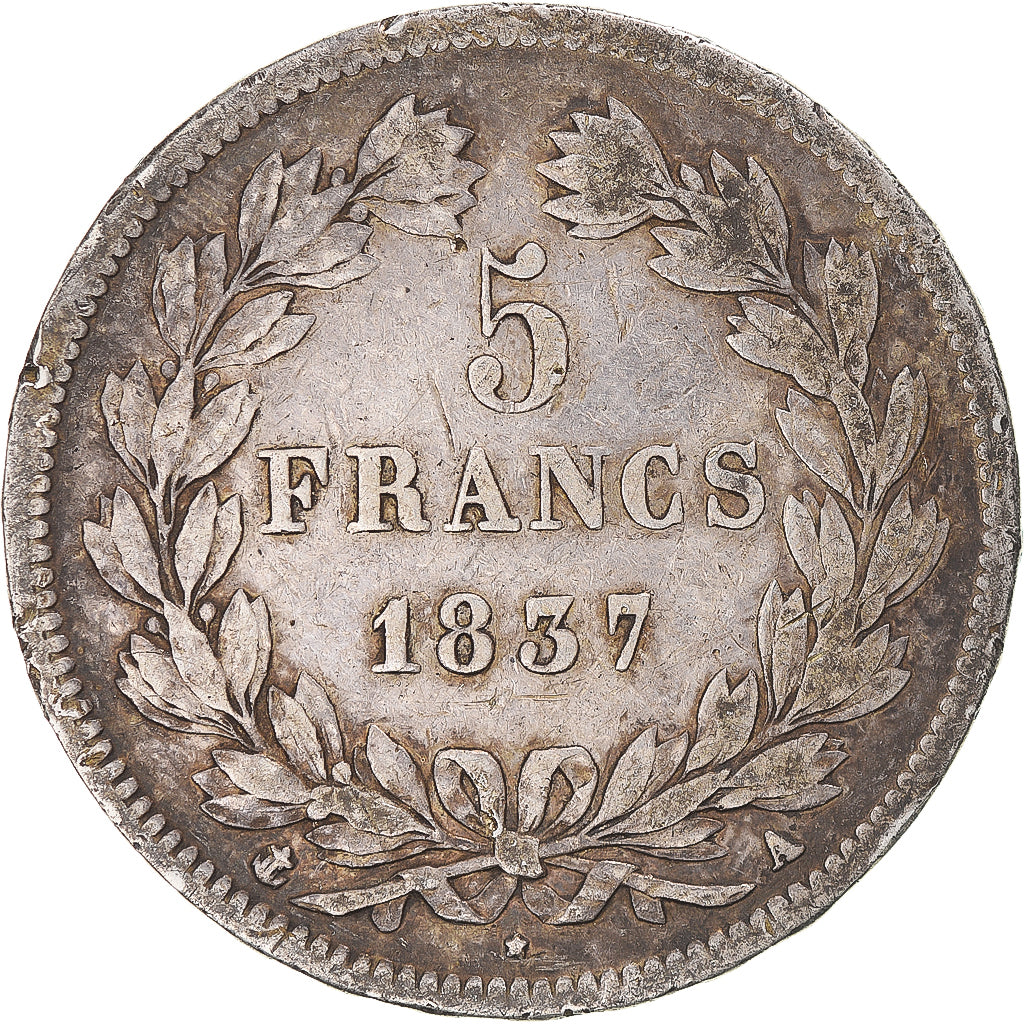 Coin, France, Louis-Philippe, 5 Francs, 1837, Paris, VF(20-25), Silver