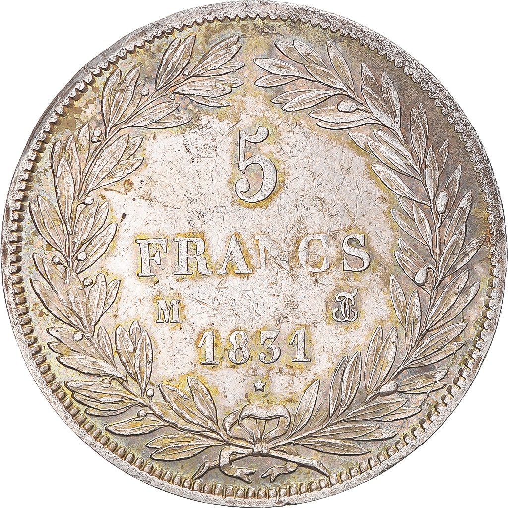 Moneta, Francia, Louis-Philippe, 5 Francs, 1831, Toulouse, MB+, Argento