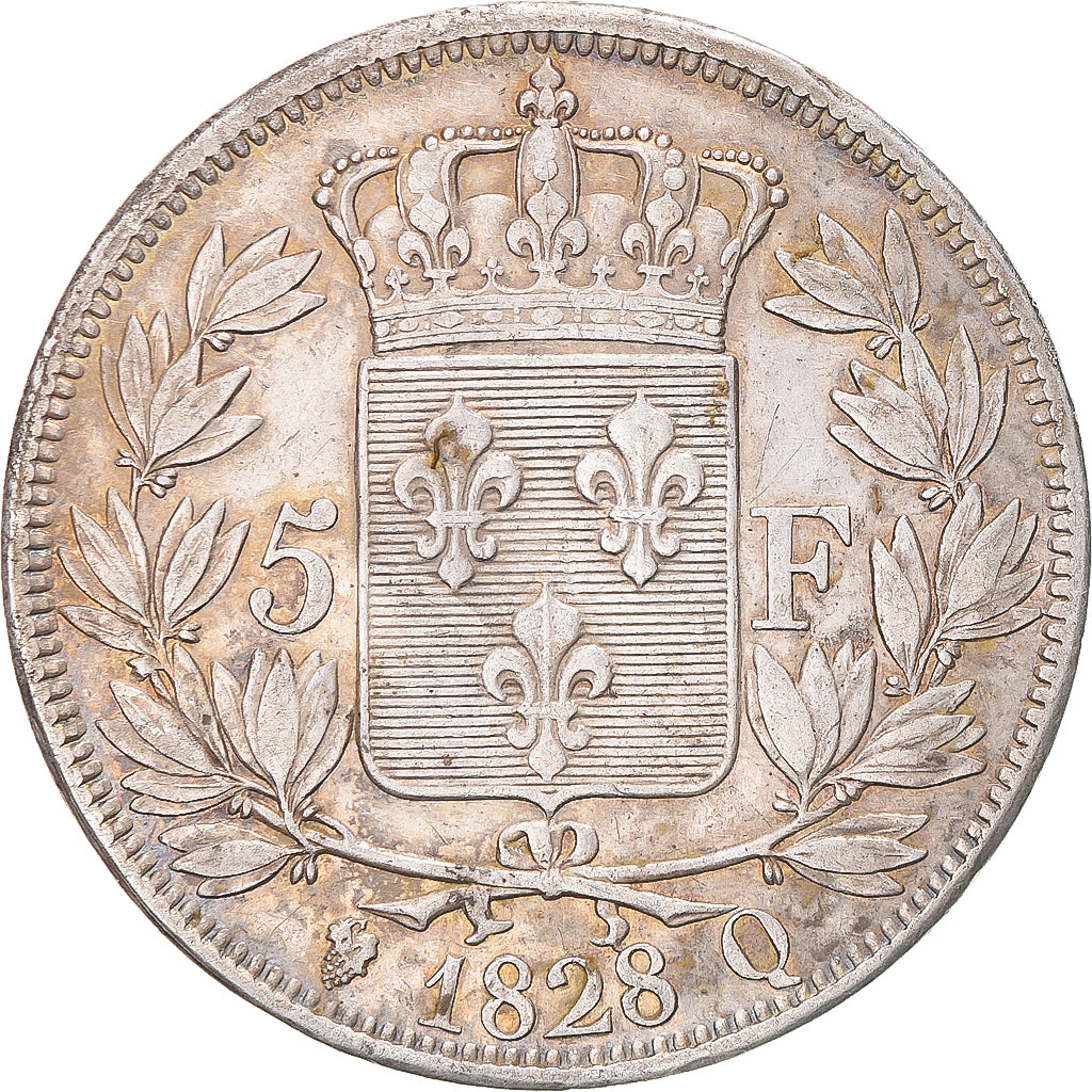 Coin, France, Charles X, 5 Francs, 1828, Perpignan, EF(40-45), Silver