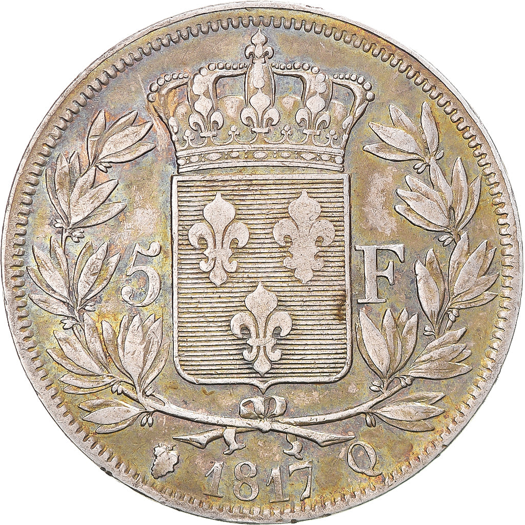 Monnaie, France, Louis XVIII, 5 Francs, 1817, Perpignan, TB, Argent, Gadoury:614
