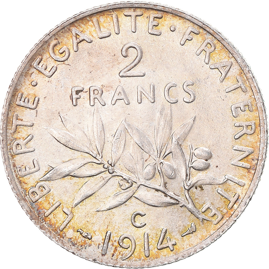 Coin, France, Semeuse, 2 Francs, 1914, Castelsarrasin, AU(55-58), Silver