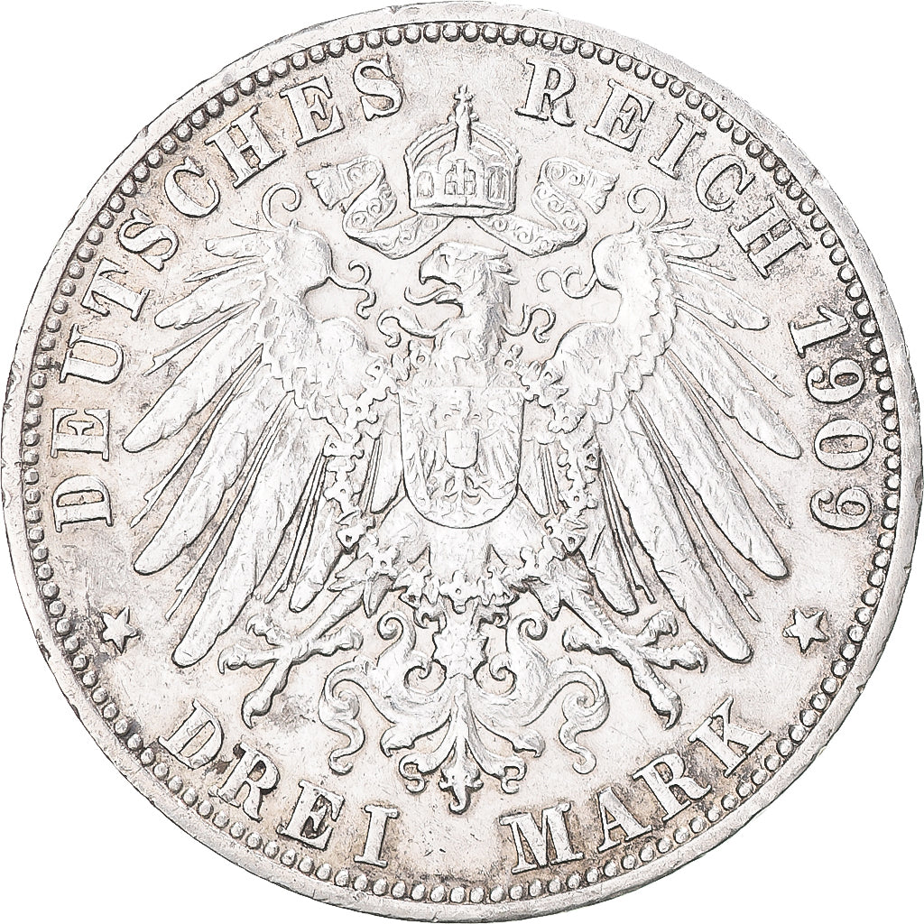 Moneta, GERMANIA - IMPERO, Wilhelm II, 3 Mark, 1909, Freudenstadt, BB+, Argento