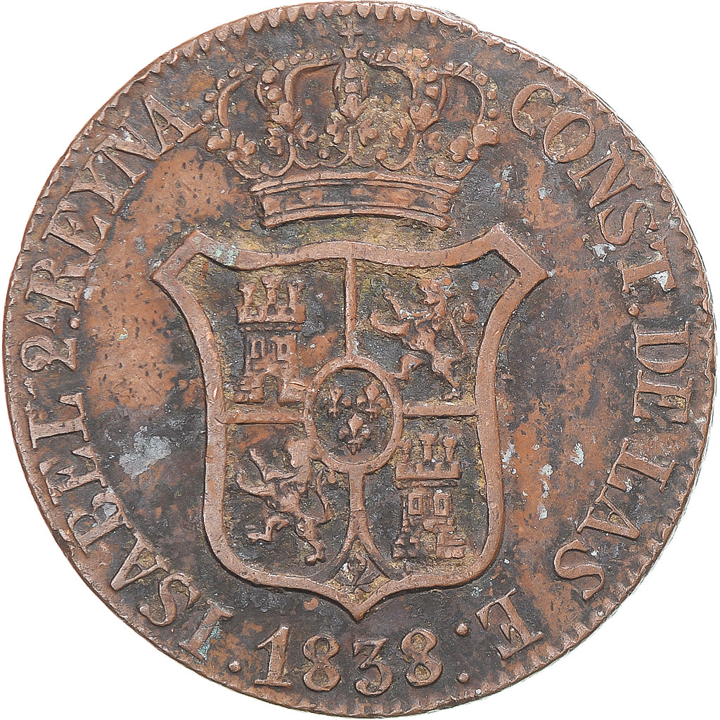 Coin, Spain, Isabel II, 6 Quartos, 1838, Barcelona, VF(30-35), Copper