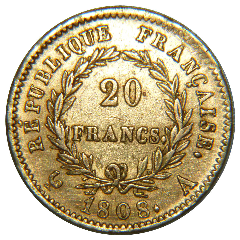 FRANCE, Napoléon I, 20 Francs, 1808, Paris, AU(50-53), Gold, Gadoury #1024, 6.50