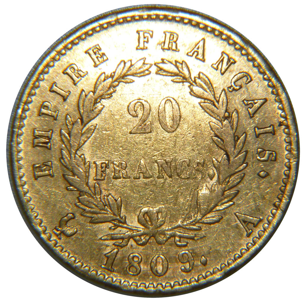 FRANCE, Napoléon I, 20 Francs, 1809, Paris, EF(40-45), Gold, Gadoury #1025, 6.50