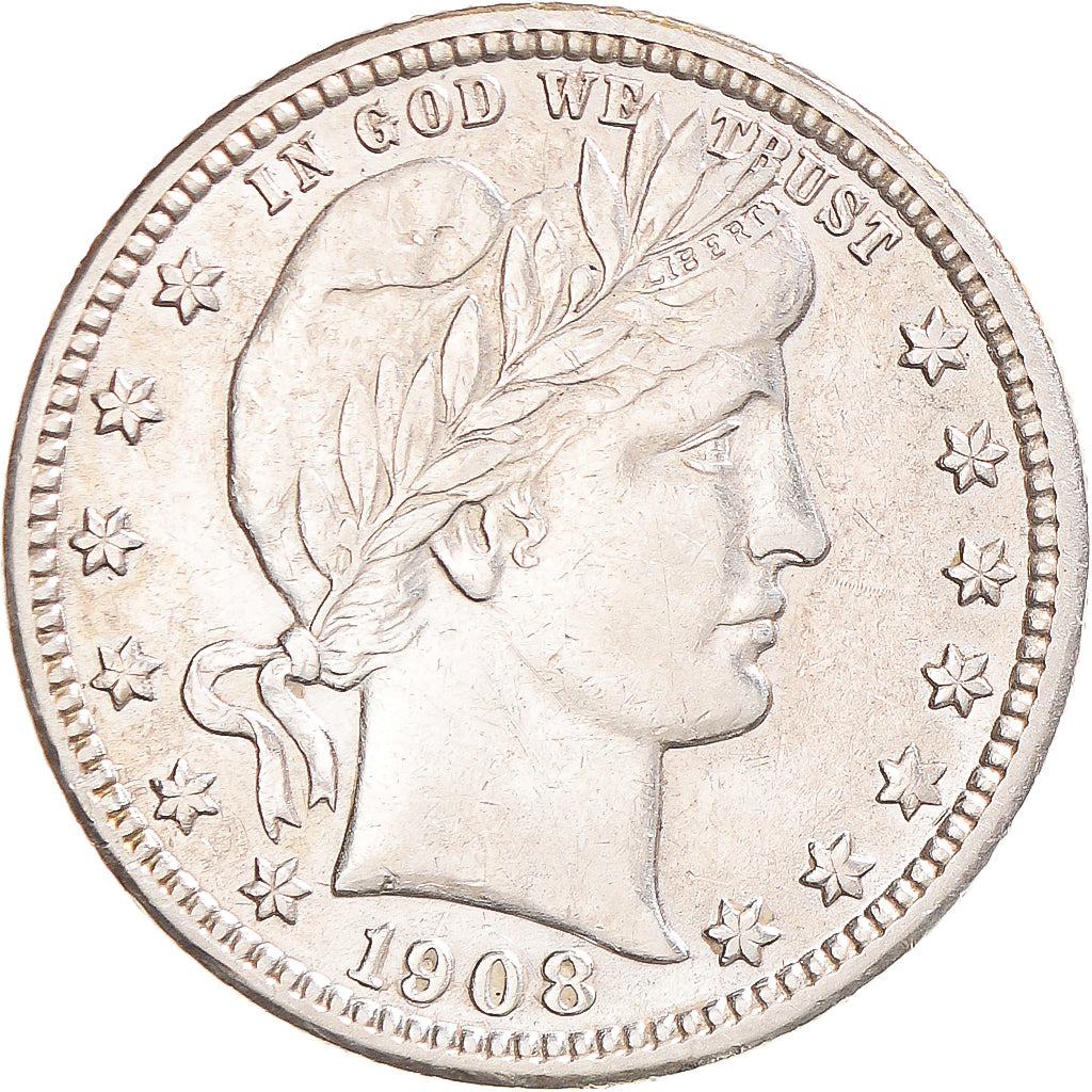 Coin, United States, Barber, Quarter, 1908, Denver, AU(55-58), Silver