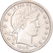 Coin, United States, Barber, Quarter, 1908, Denver, AU(55-58), Silver