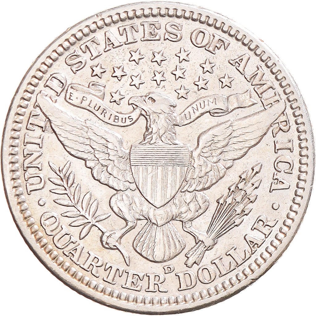 Coin, United States, Barber, Quarter, 1908, Denver, AU(55-58), Silver