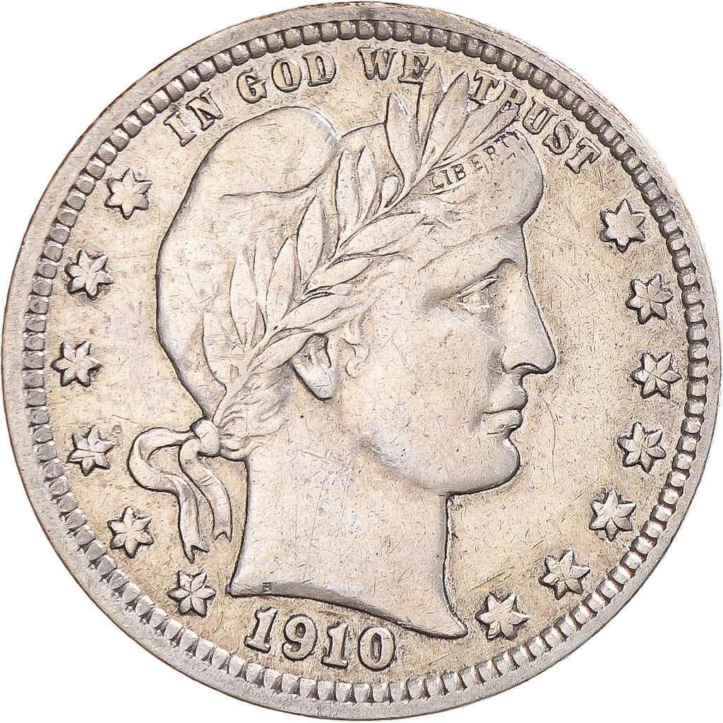 Coin, United States, Barber, Quarter, 1910, Philadelphia, AU(50-53), Silver