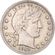 Coin, United States, Barber, Quarter, 1910, Philadelphia, AU(50-53), Silver