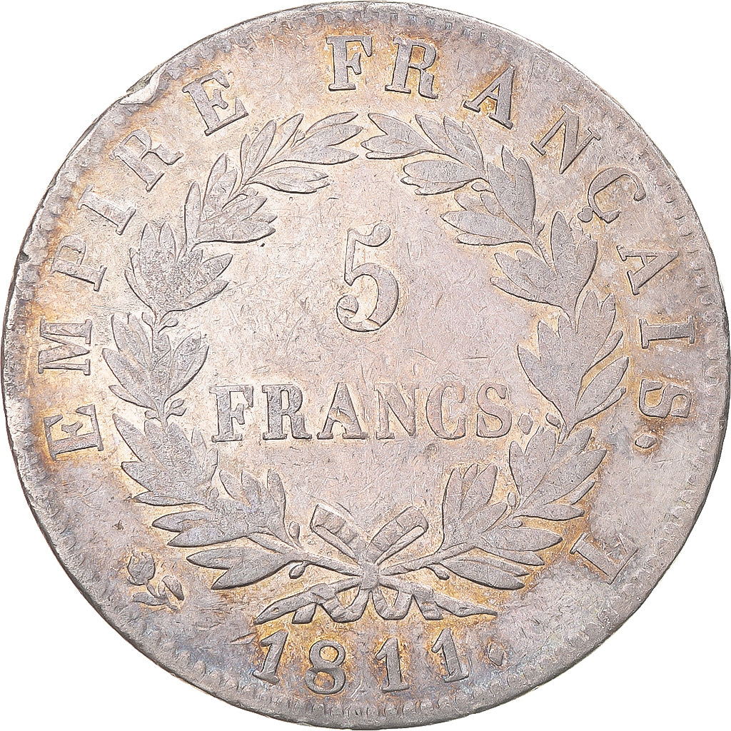 Coin, France, Napoleon I, 5 Francs, 1811, Bayonne, EF(40-45), Silver