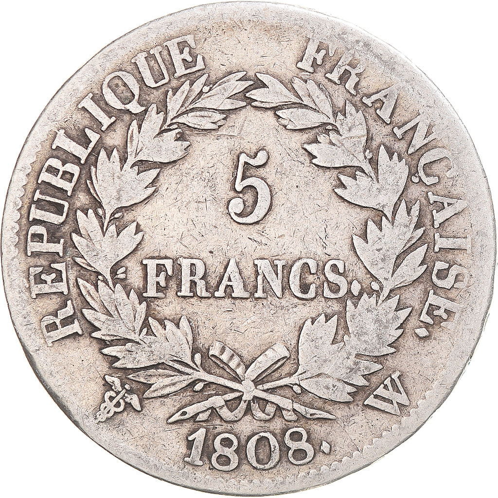 Coin, France, Napoleon I, 5 Francs, 1808, Lille, VF(20-25), Silver, Gadoury:583