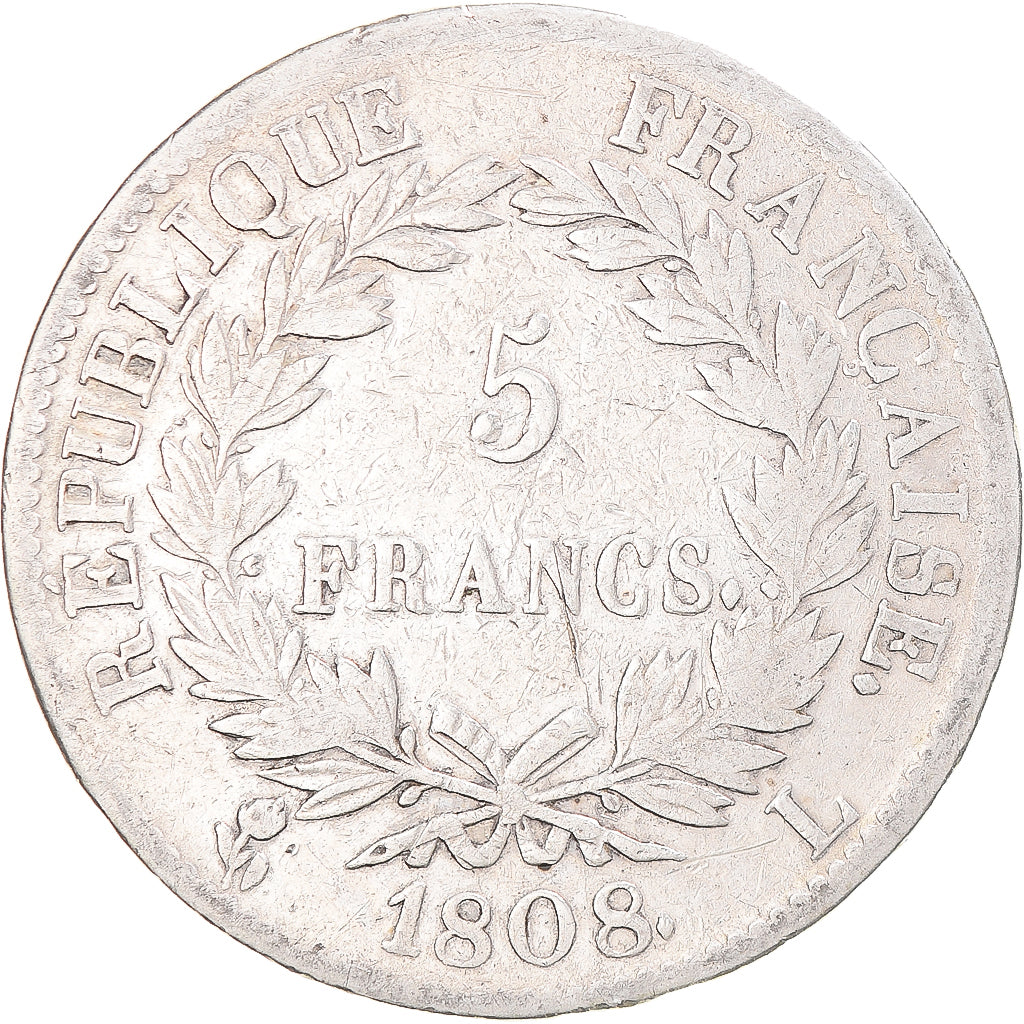 Coin, France, Napoleon I, 5 Francs, 1808, Bayonne, VF(20-25), Silver